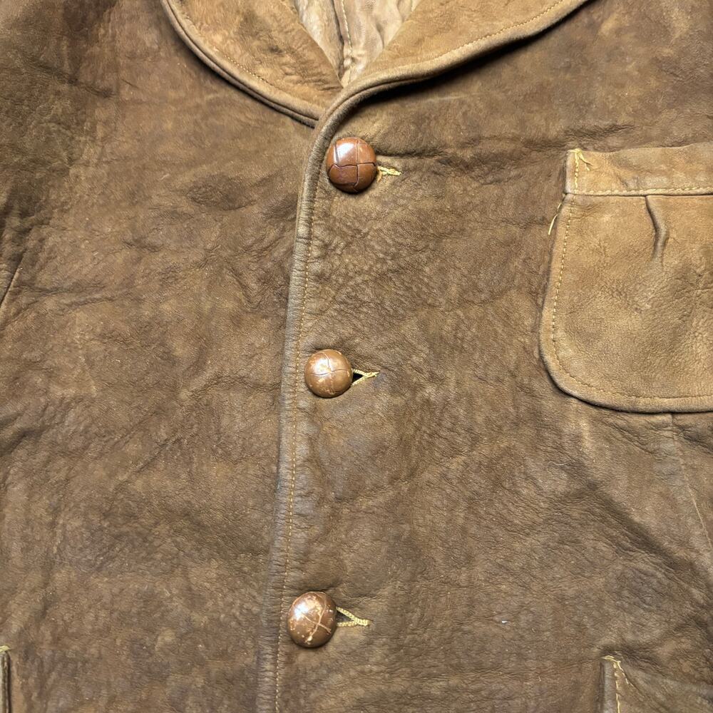 Vintage 30s Buckskin Chore Sports Coat Leather Jacket Mens 19.5x26 Western Retro - Picture 5 of 16